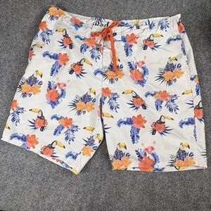 Red Camel Board Shorts Men 40 Toucan Tropical‎ Bird Floral Coastal Swim Trunks